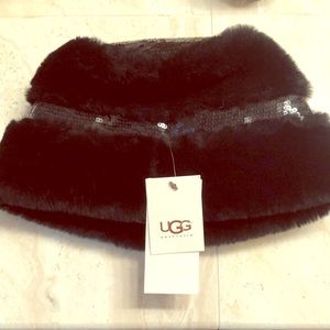 UGG Australia Black Fur and Sequined OS Winter Hat